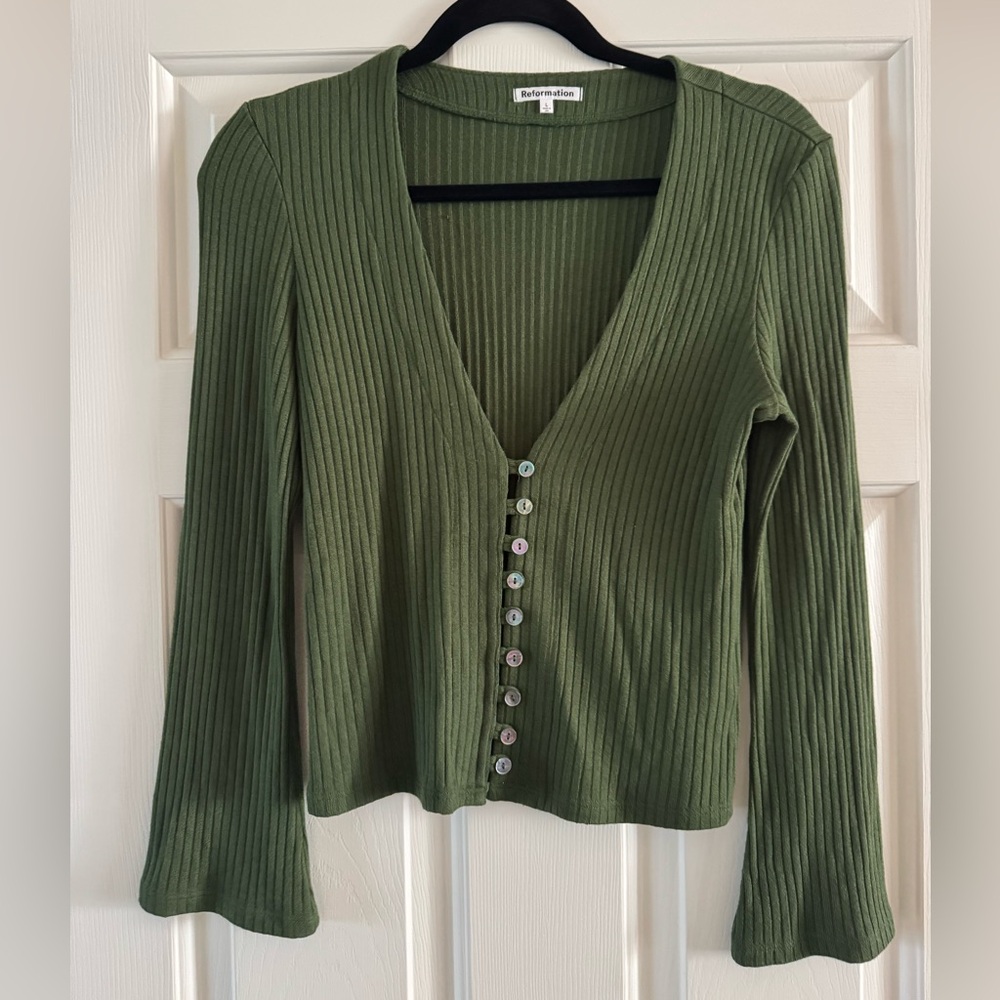 Reformation Olive Ribbed Knit Top